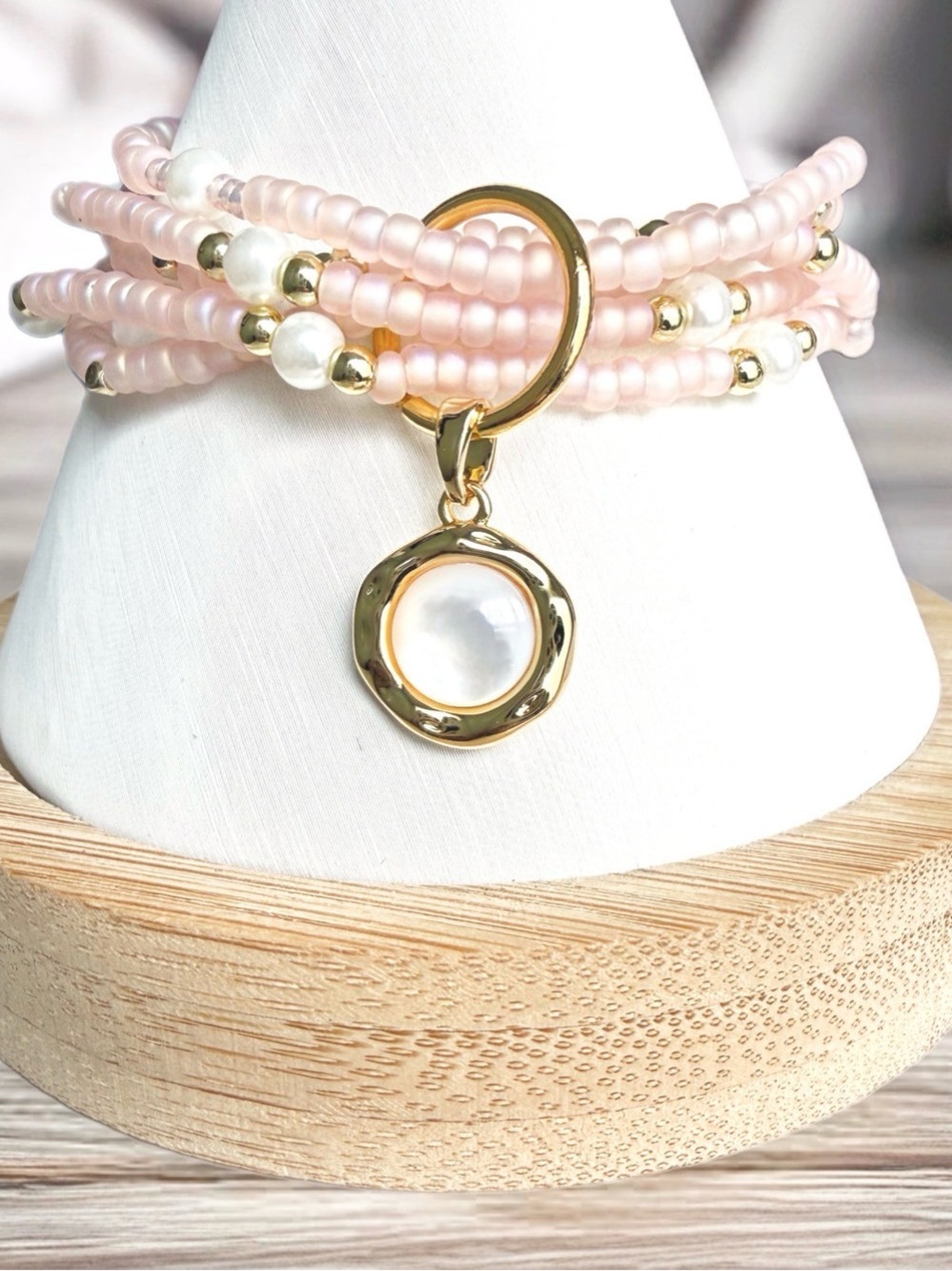 Shell Bracelet Set (Five-Strand) - Miyuki Beads, gold-fill.